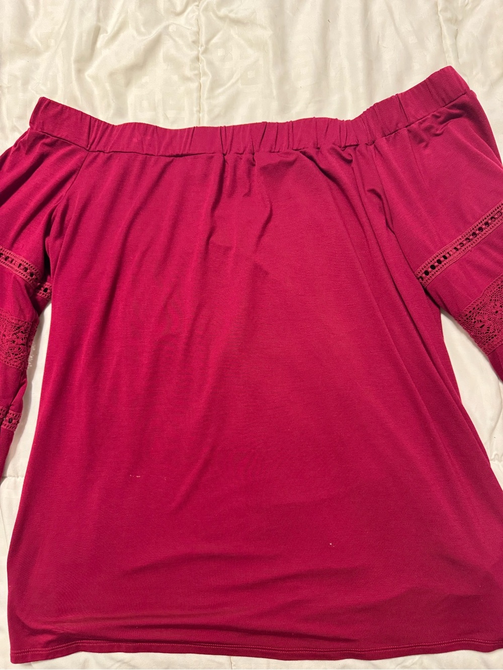 Off-Shoulder red Lace-Trim Tunic Top